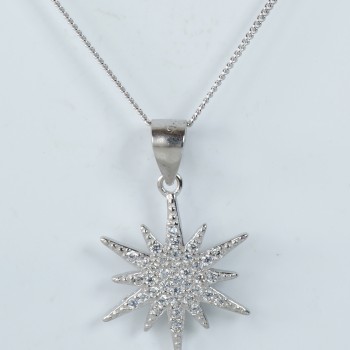 Sterling Silver/CZ Starburst Pendant and Chain